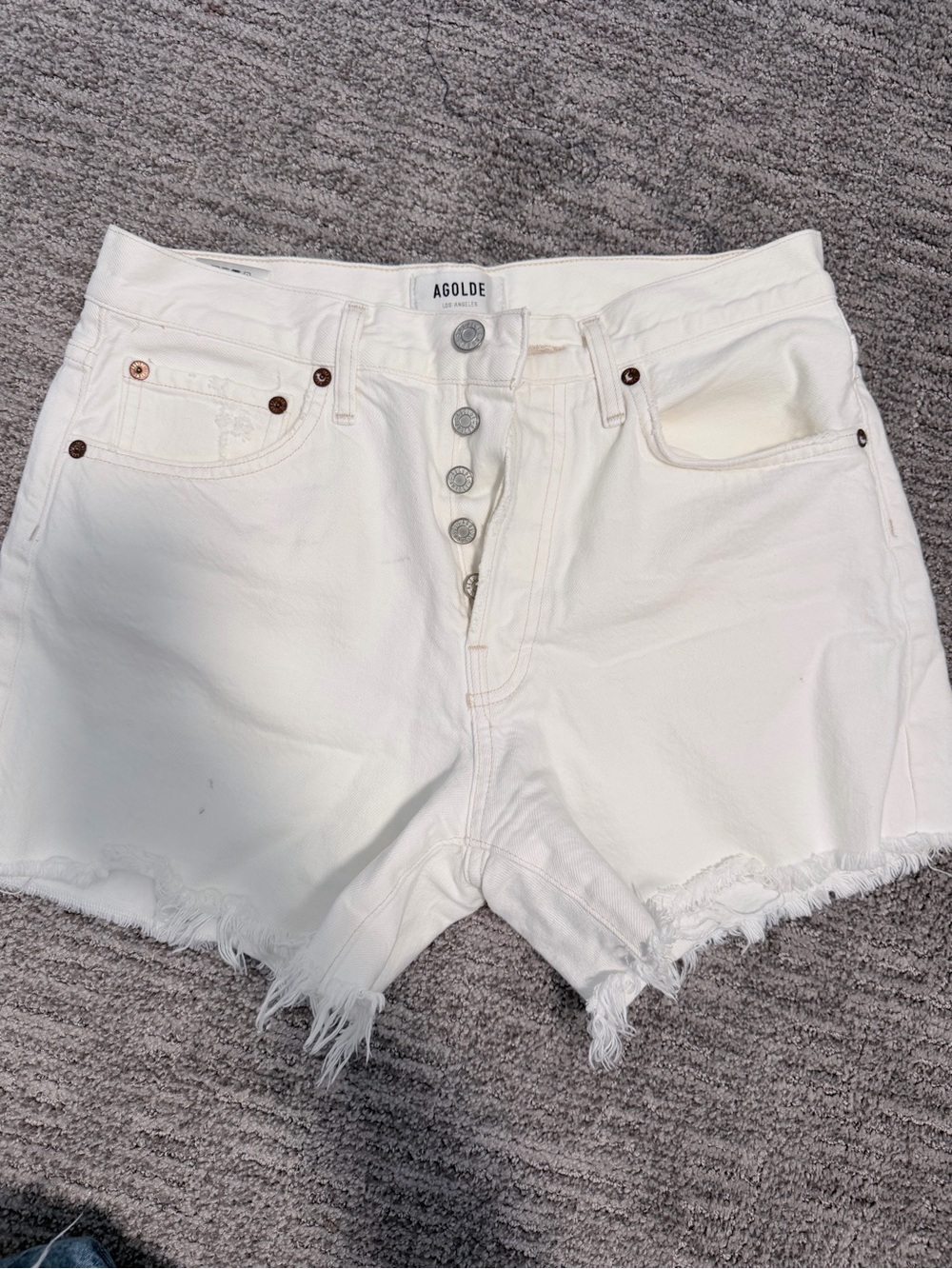 Agolde White High-Rise Button-Front Frayed Denim Shorts